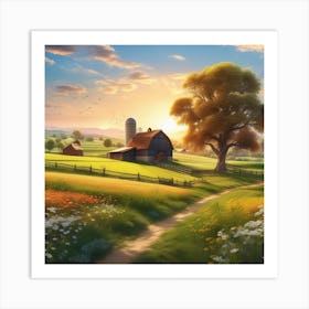 Farm At Sunset 1 Art Print