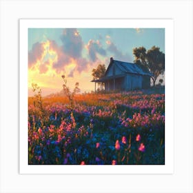 A Rustic Cottage Bathed In The Ethereal Glow Of A Heavenly Realm Landscape Art Print