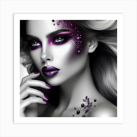 Beautiful Woman With Purple Makeup 1 Art Print