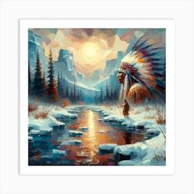 Native American Indian Male By The Stream Abstract 3 Art Print