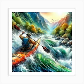 Kayaker In Rapids Art Print