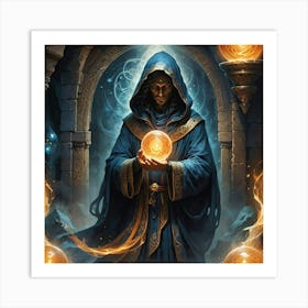 Wizard Holding A Golden Candle Art Print