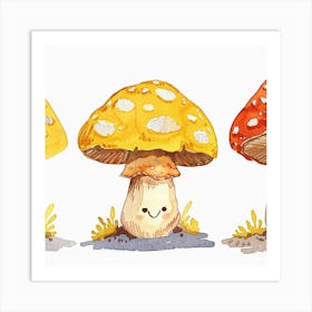 Watercolor Mushrooms Cartoon Kids Art Print