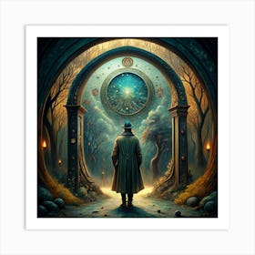 Man Standing Before A Large Circular Portal 1 Art Print