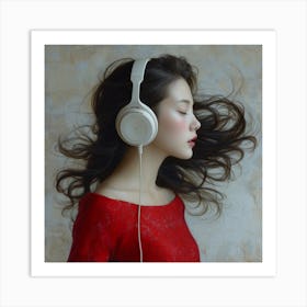 Girl Listening To Music Art Print