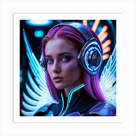 Futuristic Girl With Headphones 1 Art Print