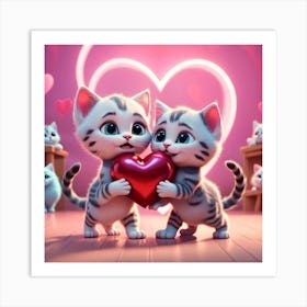 Cute Kittens Holding A Heart Art Print