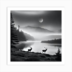 Black And White Deer 1 Art Print