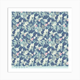 Blue And Pink Floral Print Art Print