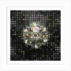 Vintage Rosa Alba Flower Wreath on Dot Bokeh Pattern n.0107 Art Print