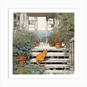 Cat On Porch Art Print