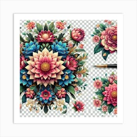 Floral Bouquet Set Png Art Print