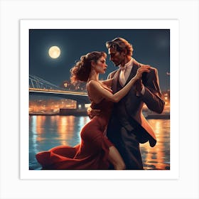 Couple Dancing At Night Art Print