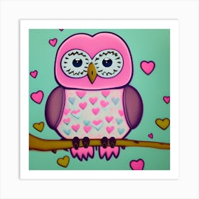 Cute Owl On A Branch Art Print