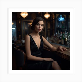 Portrait Of A Woman Sitting At A Bar Art Print