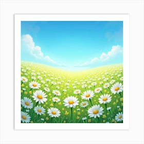 A Vibrant Daisy Field Under A Clear Blue Sky 1 Art Print