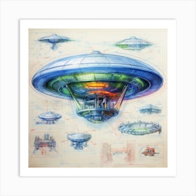 Ncmoore Ufo Blueprintpencil Sketch Colorfull Background 74643313 B25d 43ec 8888 54ff13092309 Art Print