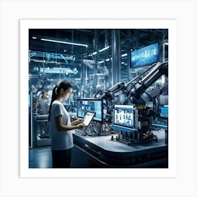 A Detailed Digital Rendering Of Advanced Industrial Cyber Management Process Engineered Automatons Art Print