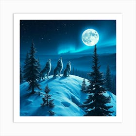 Wolves Howling At The Moon In A Snowy Forest2 1 Art Print