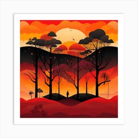 Sunset In The Forest 3 Art Print