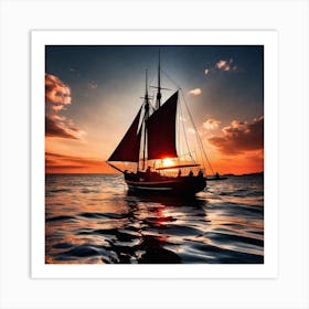 Sailboat At Sunset 16 Art Print