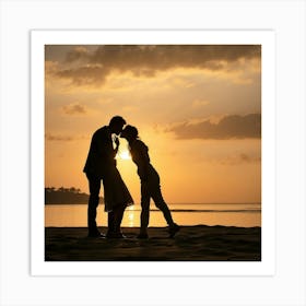 Couple Kissing At Sunset Art Print