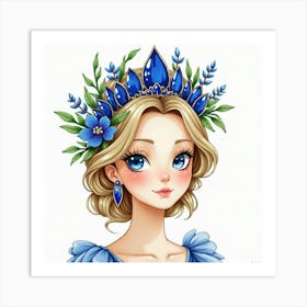 Lapis Lazuli Tiara, Watercolor, Royal Garden 1 Art Print