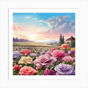 Roses In The Field Art Print