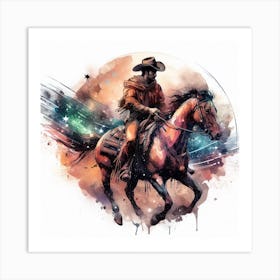 Cowboy On Horse in space Art Print