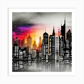 Cityscape At Sunset Art Print