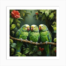 Green Jungle Parakeets Art Print 1 Art Print