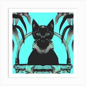 Black Kitty Cat Meow Blue 1 Art Print