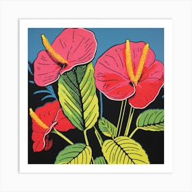 Flamingo Flower 3 Pop Art Illustration Square Art Print