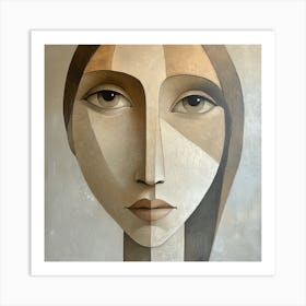 Abstract Of A Woman's Face Inspired By Amadeo Modigliani, Elongated Contemporary Portrait Art Print