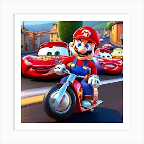 Mario And Cars Art Print