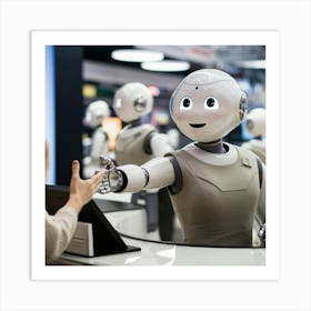 Robots Greeting A Customer Art Print