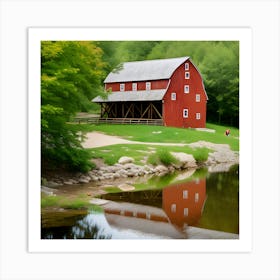 Red Barn In The Woods 3 Art Print