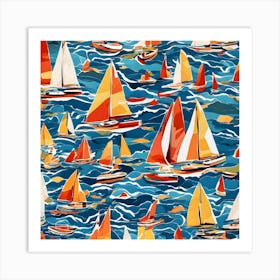 Colourful Sailboats Art Print