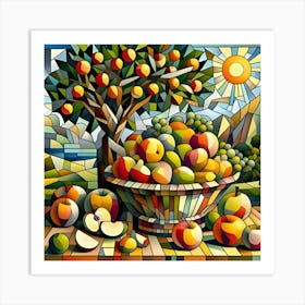 A Cubist Still Life Featuring Fruit On A Tree 4 Art Print