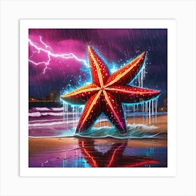 Starfish In The Storm purple lightning Art Print