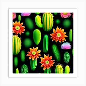 Seamless Pattern With Cactus Art Print