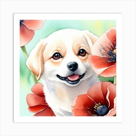 Puppy In Flowers 1 Art Print