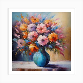 Flowers In A Blue Vase 3 Art Print