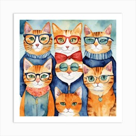 Cats In Glasses 1 Art Print