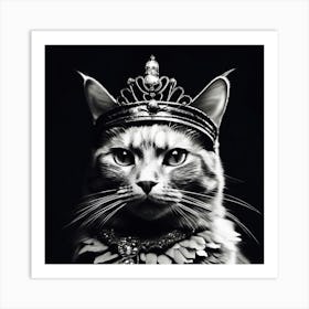 Cat In Tiara, Black And White Photography Art Print