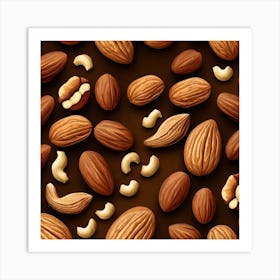 Almonds On A Brown Background Art Print