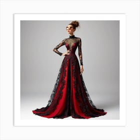 Red And Black Evening Gown Art Print