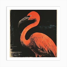 Retro Bird Lithograph Flamingo 3 Art Print