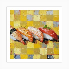 Nigiri Sushi Yellow Checkerboard 3 Art Print