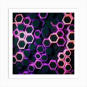 Hexagonal shapes with neon lights 1 Art Print